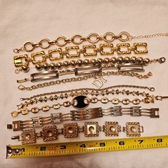 Vintage Gold Tone Bracelet Lot OF 10 Estate Costume Jewelery Links LooP DI B85
