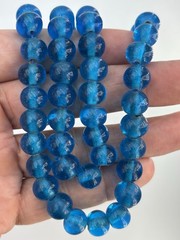Vintage Cobalt Blue Transparent Glass Round Bead Necklace 14in 10mm King Bead