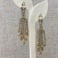 Vintage Rhinestone Clip On Earrings 3″ Drop 5 Strands Screw Back Old Money