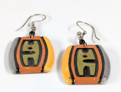 Vintage Painted Southwestern Style Clay Pottery Drop Pierced 2.5″ Earrings