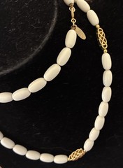 “Direction One” Vintage 26” L Gold & White Acrylic Necklace $22