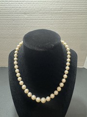 Vintage 925 Sterling Silver Clasp & Graduated Faux Pearl Beads 15” Necklace
