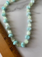 Vintage Pastel Blue Beaded Necklace – 26″ Acrylic Beads – Barrel Clasp