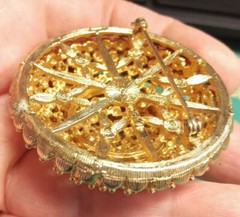 Vintage Gold Tone Pin Brooch Signed Cora Approx 2 inch wide x 1 inch tall Nice!