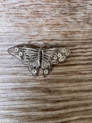 Antique 950 Silver Filigree Butterfly Brooch Large Ornate Trombone Clasp 3”