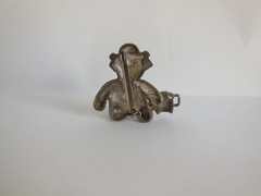Vintage Pewter & Green Enamel Gardening Teddy Bear Pin Brooch