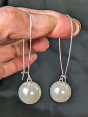 Women’s Sterling Silver White Pearl Long Wire Drop Dangle Earrings