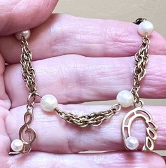 LOVELY Music Themed 14 Kt. Gold-Filled & Solid 14 Kt. Gold Pearl Charm Bracelet