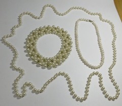 VTG & up LOT OFF WHITE cream FAUX PEARL NECKLACES gold tone Collar Choker long
