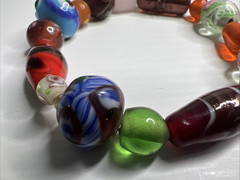 Vintage Art Glass Large Bead Stretchable Multicolored Bracelet