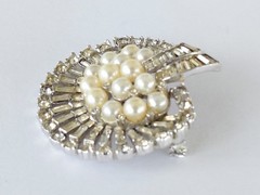 Vintage Jomaz Brooch Joseph Mazer Clear Rhinestone Pearl Pave Pin Unsigned