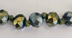 Vtg 56″ Hand Knotted Faceted Glass Bead Necklace Peacock Blue Green Iridescent