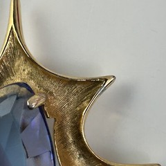 Atomic Blast Brooch Pin Signed BSK Gold Tone Blue Stone Starburst Vintage MCM