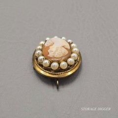 Vintage Italian Cameo Profile Oval Brooch Pin / Pendant 12k GF Faux Pear