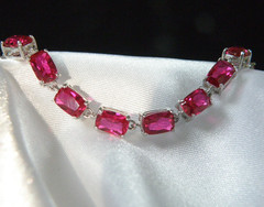Sterling Silver 925 Lab Created Pink Ruby Tennis Bracelet 8″