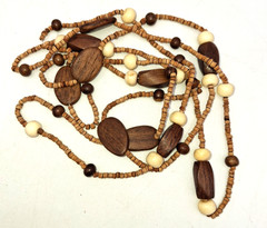 VTG Long Bead Boho Necklace Natural Wood Ethnic Tribal Costume Jewelry 58″