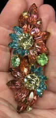 Rhinestone Brooch Pastel Floral Prong Set Layered 3.25x 1.25