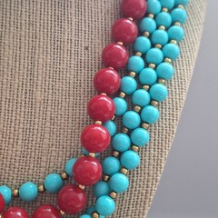 Vintage Red Lucite 30″ & Turquoise Acrylic Bead 60″ Necklace Lot opera Boho