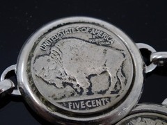 Vintage 1929 Buffalo Nickel Bracelet Handcrafted Silver Tone Mounts