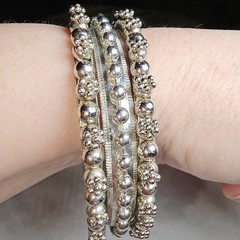 SET OF 3 Vintage Rajasthani Style BANGLE BRACELET Beaded Tribal Silvertone 8.25″