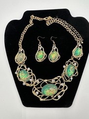 Stunning Vintage 1960’s-70’s Opaline Glass and Rhinestone Demi-Parure Set