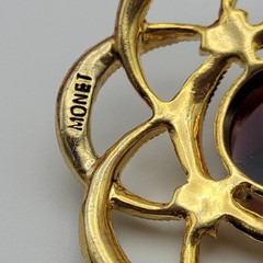 Vintage Monet Flower Brooch Gold Tone Clear And Red Rhinestone 45 mm Signed