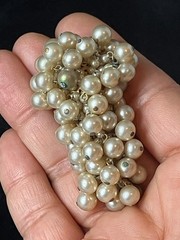 Vintage Faux Pearl Cha Cha Brooch Earring Set French Trombone Clasp Clip On READ
