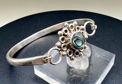 Vintage Mexico 925 Sterling Silver Abalone Shell Sunburst Bangle Bracelet 22.2g