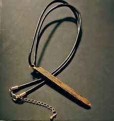 Artisan Minimalist Forged Brass Bar Spike. 2.5 ” Pendant, 17- 20″ leather cord.