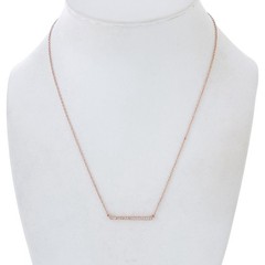 Rose Gold Tone Cubic Zirconia Bar Necklace | Sterling Silver 925 | 16″-17″