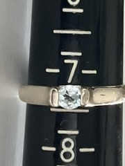 Vintage Sterling Silver 925 Signed SU Blue Topaz Flush Set Ring Size 7.5