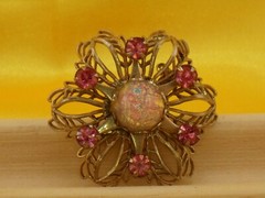 Faux Amethyst and Opal Brooch Vintage Costume Jewelry Pin Pinback Button