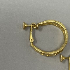 Gold Tone Hoop Earrings Retro Greek Key Hinged Clip On Screw Back Geometric 1.25