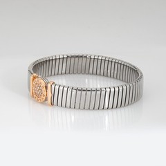Vintage 90s Bulgari Tubogas Bracelet Diamond 18k Gold Stainless Steel Bangle