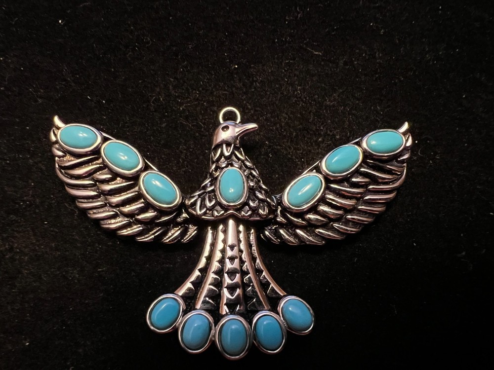 Southwest Style JTV™ Sleeping Beauty Turquoise Rhodium Over Silver Eagle *READ**