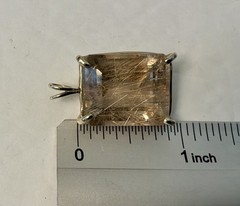 Gold Rutilated Quartz Penant Faceted Emerald Cut Four Prong Setting