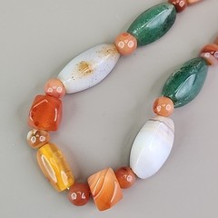Vintage Beggars Beads Stone Necklace Nuggets Multicolor Agate Quartz 16″