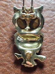 Vintage Coro Green Glass & Enamel Duette Owl Pin With Earrings
