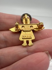 Vintage D.M. © 95 Gold Tone Angel Pin Brooch – Mixed Metal Wings & Halo