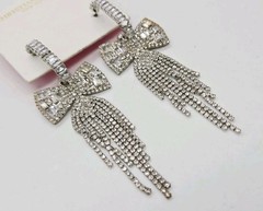 Crystal Chandelier Earrings Bow Waterfall Dangle Gold Tone Pierced Circle 3.5 in