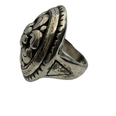 Vintage 925 Sterling Silver Domed Concho Style Floral Statement Ring Size 7.5