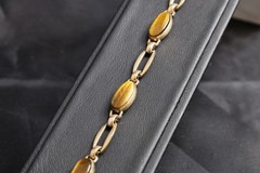 Vintage WRE 1/20 12K GF Tiger Eye Bracelet 1950s Gold Filled 7” Bezel Set Stones
