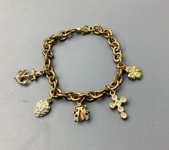 Vintage Juicy Couture Charm Bracelet Charms Rhinestone Swag Gold Toned 5 Charms