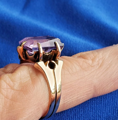 Original VINTAGE Amethyst Solid 14K ROSE GOLD DECO Engagement Ring Solitaire 7