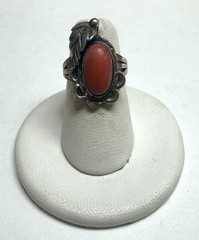 Native Sterling Silver Coral Leaf Ring Sz 5.25