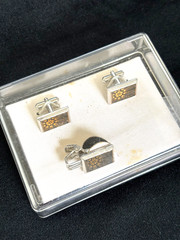 EXPO 70 Osaka Vintage Damascene Cufflinks Tie Pin Set Takeshi Otaka 24K