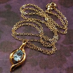 Vintage 1980s Blue Topaz Gemstone Pendant Necklace Signed JC
