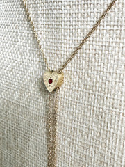 14K Victorian WATCH CHAIN necklace with Ruby Heart Shaped Slider & clip/fob