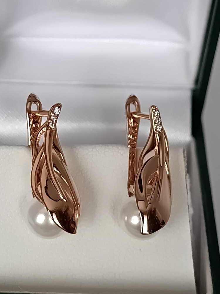 Vintage 1990-s 14 Ct Rolled Gold Pearls / Zircons Earrings – Hallmarked 585 RG