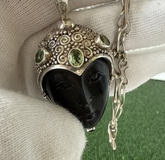 Sign Sajen 925 Gems Black Goddess Large Pendant Hand Made 22.5”Chain Necklace